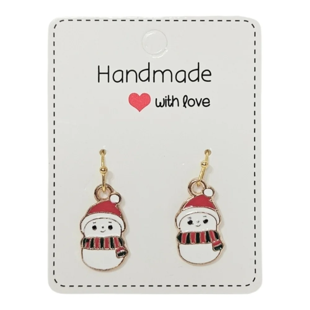 Snowman Christmas Dangle Earrings Enamel Holiday Winter Festive Jewelry